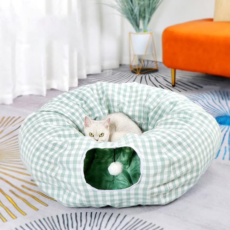 Plaid Foldable Play Channel Cat Tunnel Bed