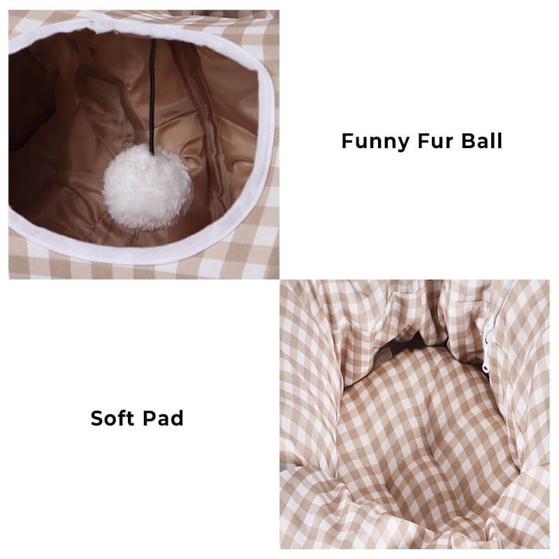 Plaid Foldable Play Channel Cat Tunnel Bed