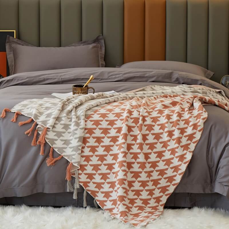 Tassel Knitted Throw Blanket Sofa Blanket