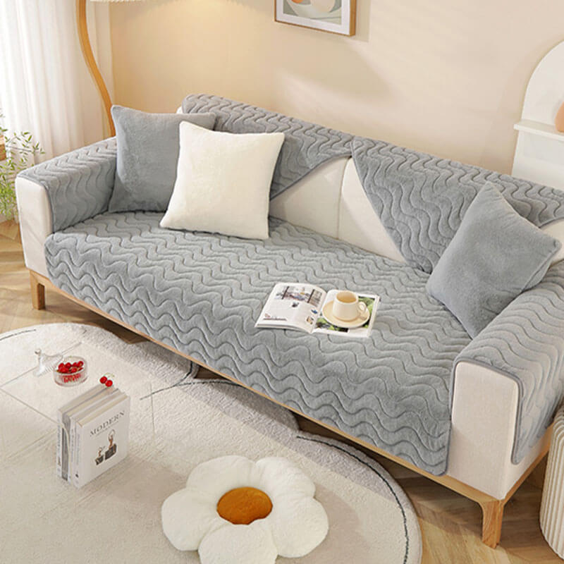 Wave Pattern Soft Plush Non-slip Couch Cover