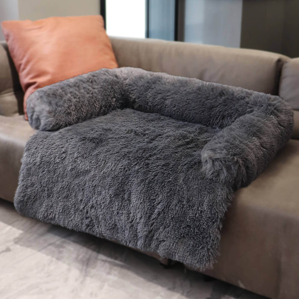 Calming Furniture Protector Dog Bed - Fuzzy Back Support