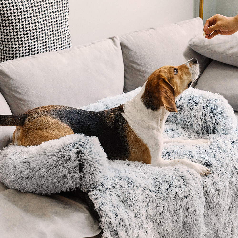 Calming Furniture Protector Dog Bed - Fuzzy Back Support