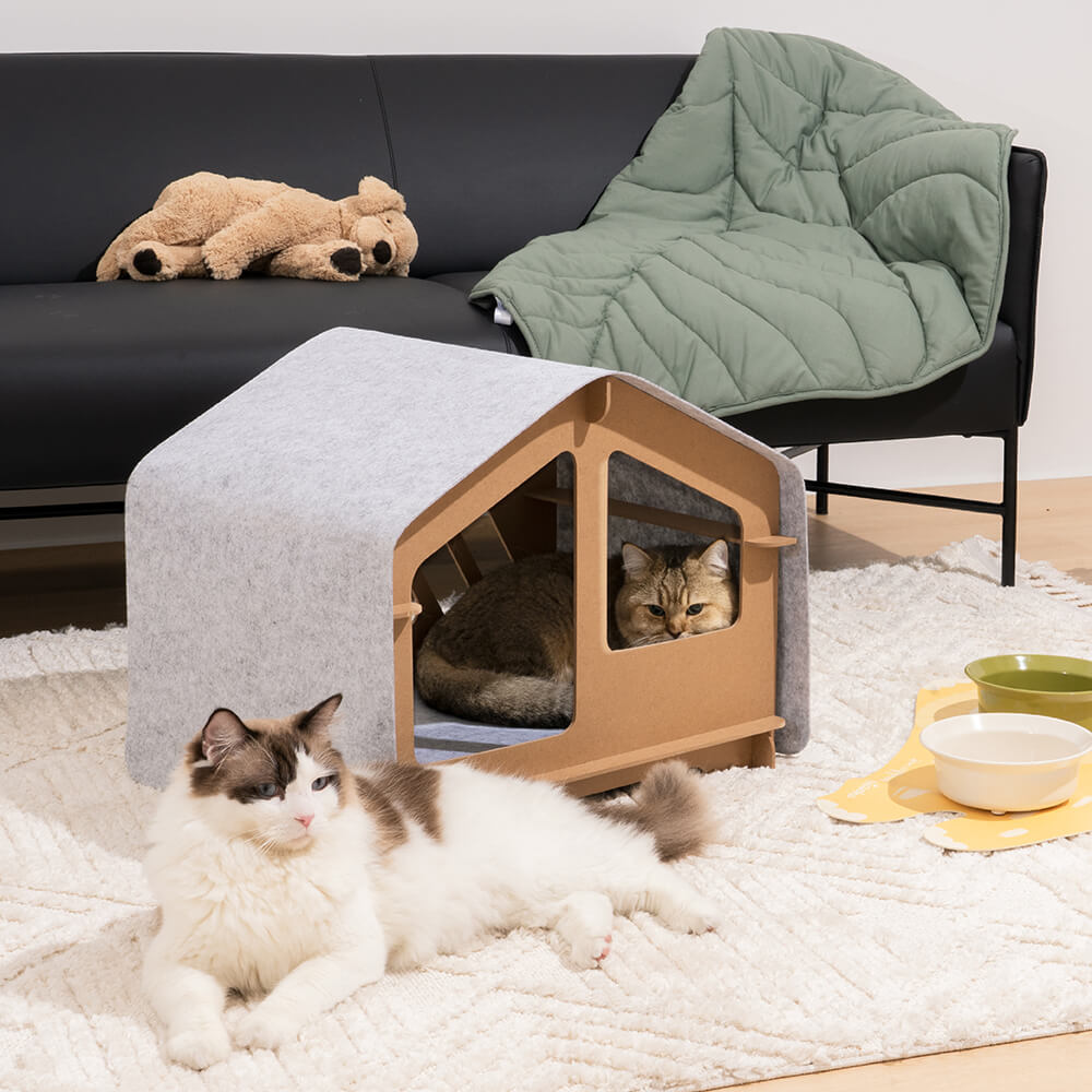 Extra Large Indoor Wooden Frame Semi-Enclosed Detachable Cat House