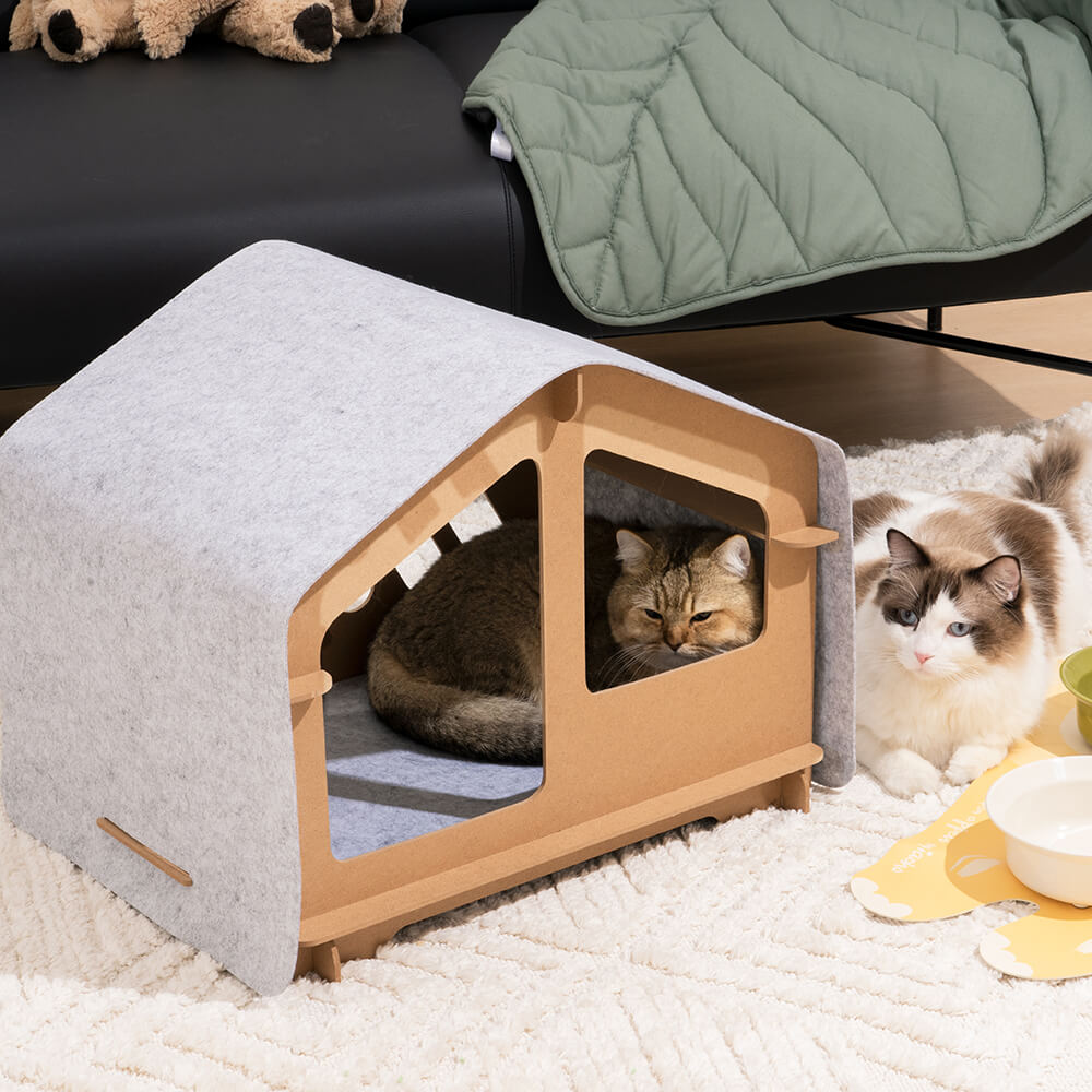 Extra Large Indoor Wooden Frame Semi-Enclosed Detachable Cat House