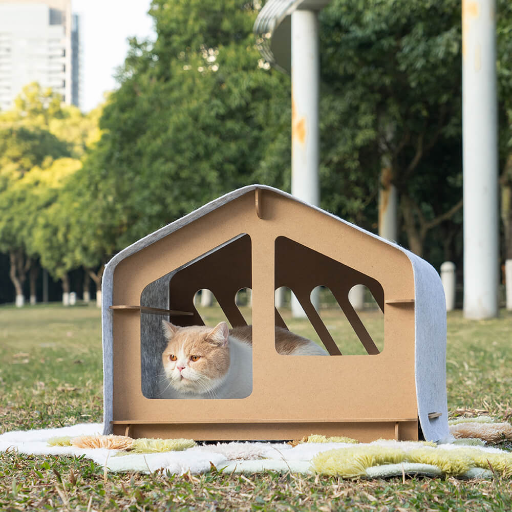 Extra Large Indoor Wooden Frame Semi-Enclosed Detachable Cat House