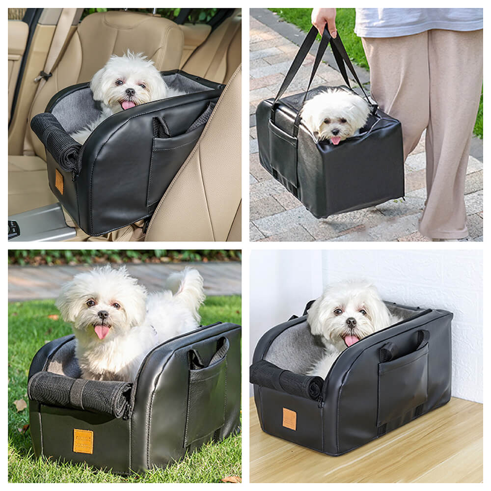 Full Leather Portable Center Console Lookout Pet Car Seat