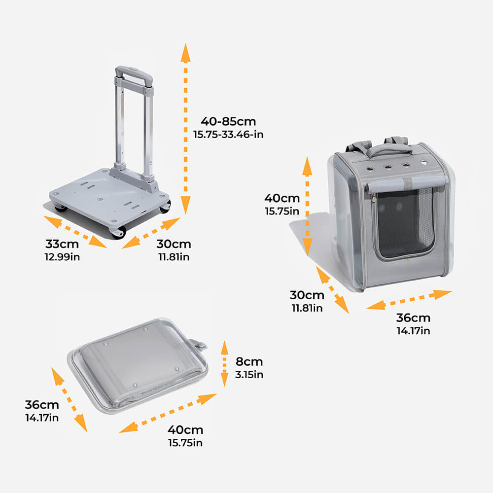 Dual Purpose Pet Trolley Case Carrier Cats Transparent Backpack with Silent Wheel