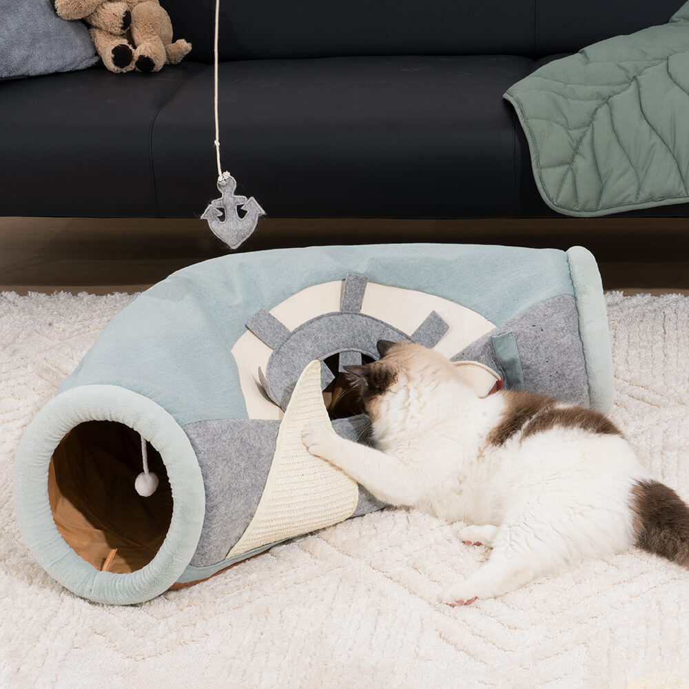 Ship UFO Collapsible Tube with Scratching Ball Cat Tunnel Bed