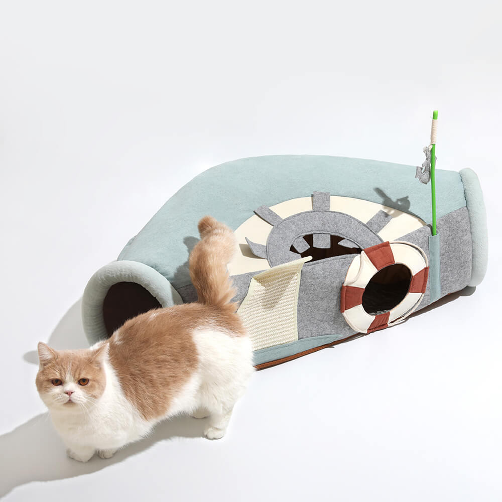 Ship UFO Collapsible Tube with Scratching Ball Cat Tunnel Bed