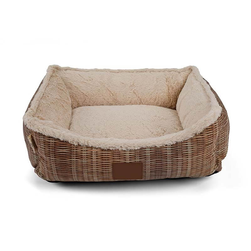 Faux Willow Weave Pattern Soft Square Dog Bed